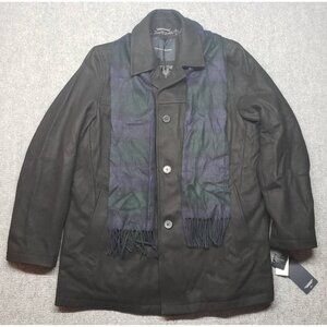Tommy Hilfiger Wool Jacket Coat Mens XL Softshell Black Button Scarf Pockets New